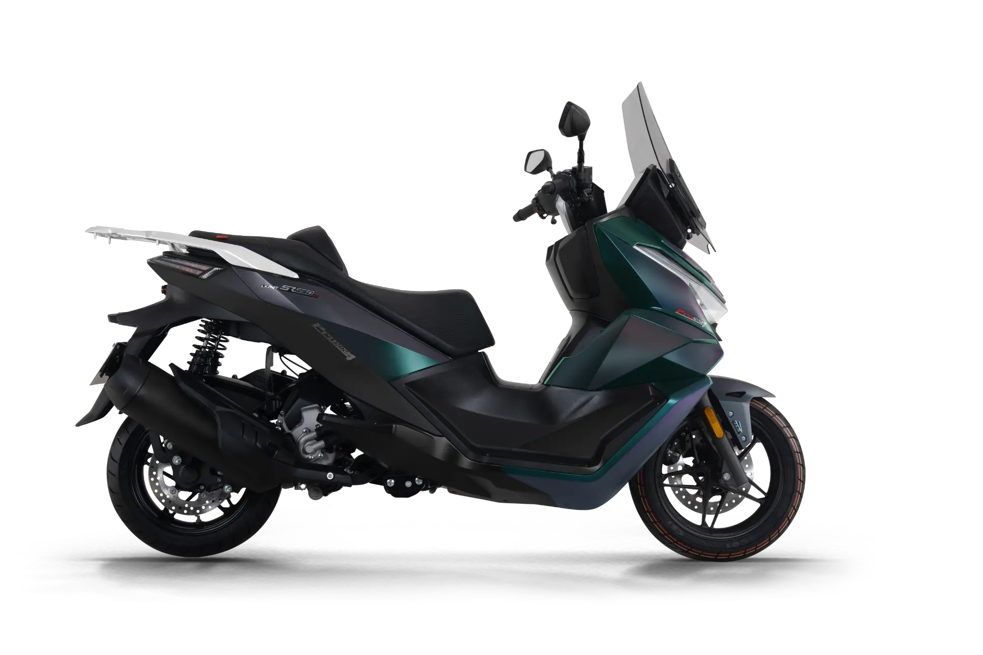 right side view, black and green